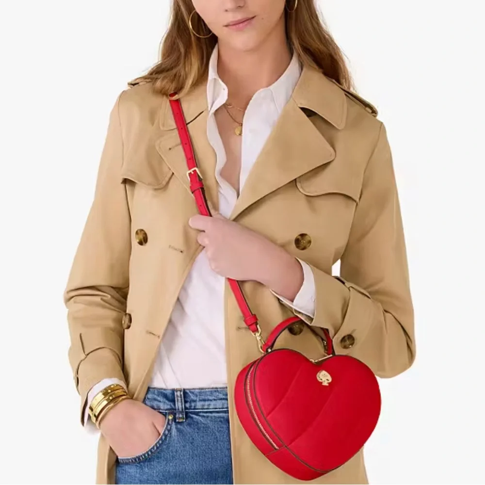 Kate Spade Love Shack Quilted 3D Heart Crossbody Ruby Red
